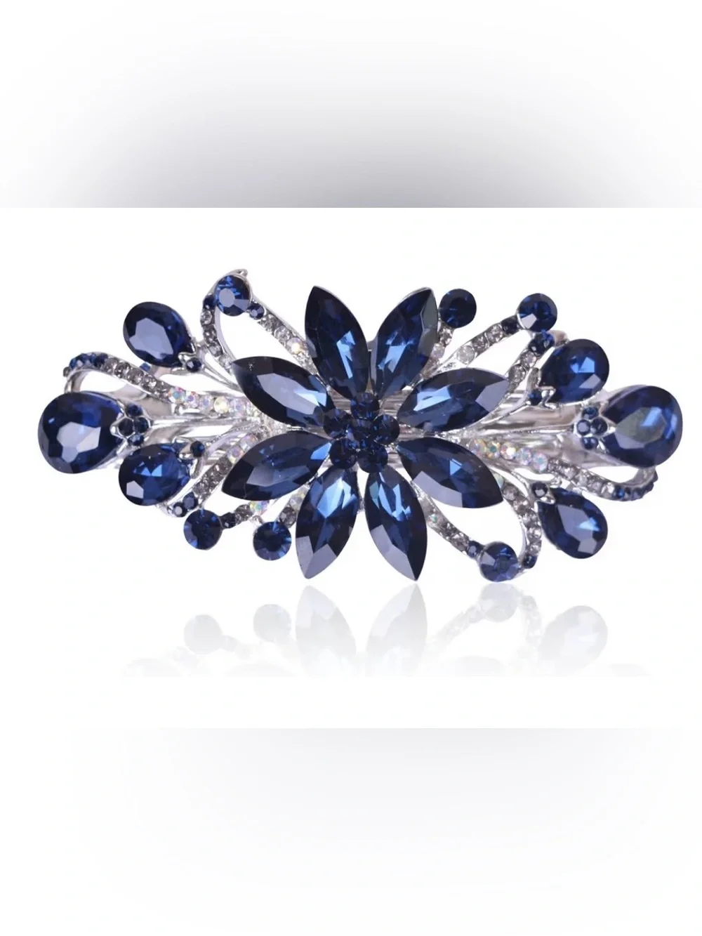 New!!! Anthropologie Navy and Silver Crystal Floral Hair Barrette